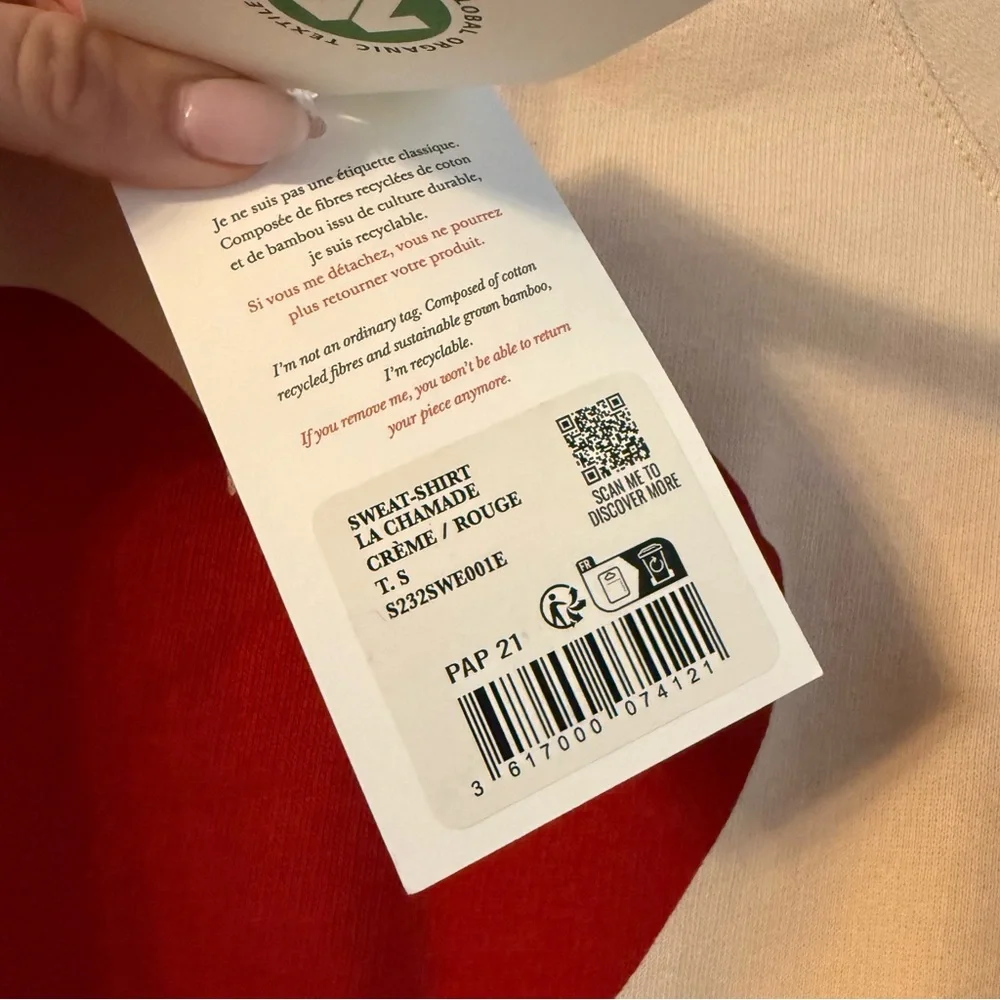 SEZANE • nwt la chamade sweatshirt - small red cream heart - Picture 4 of 6